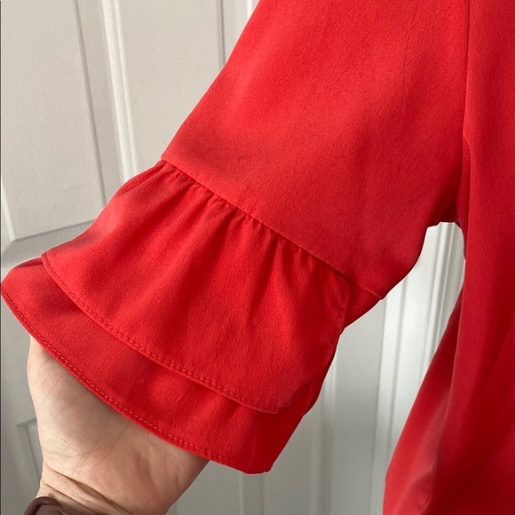 Top Shop Vibrant Red Blouse with Bell Sleeves and Ruffled Details - Picture 3 of 13